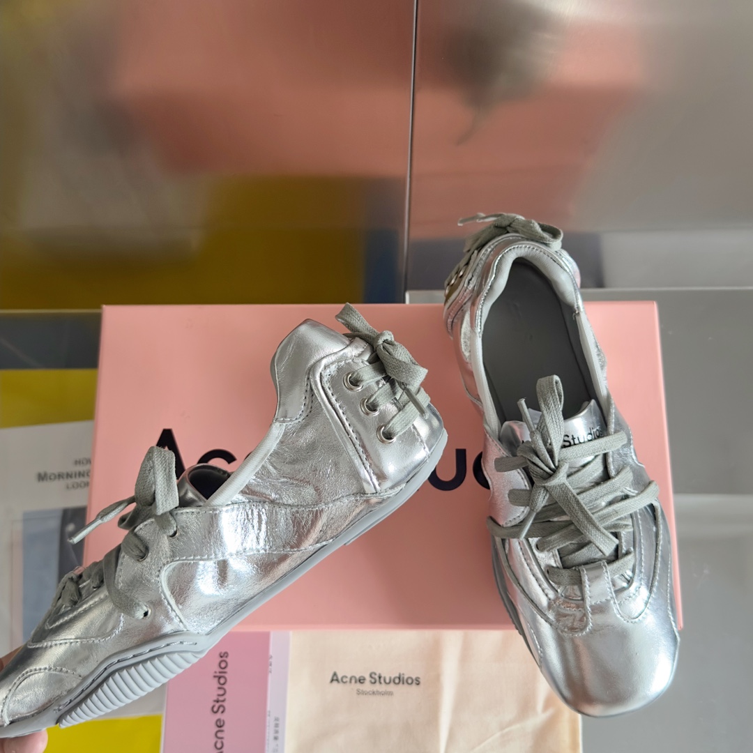 Acne Studios Lace-Up Ballet Sneakers Silver