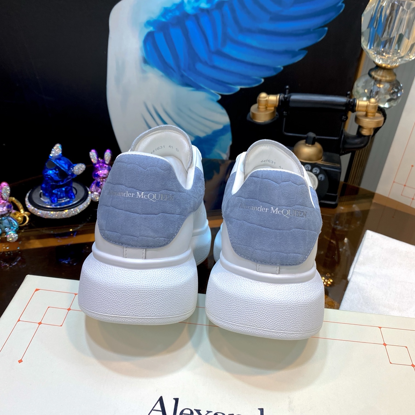 Alexander McQueen Oversized Leather Sneakers White/Blue Grey