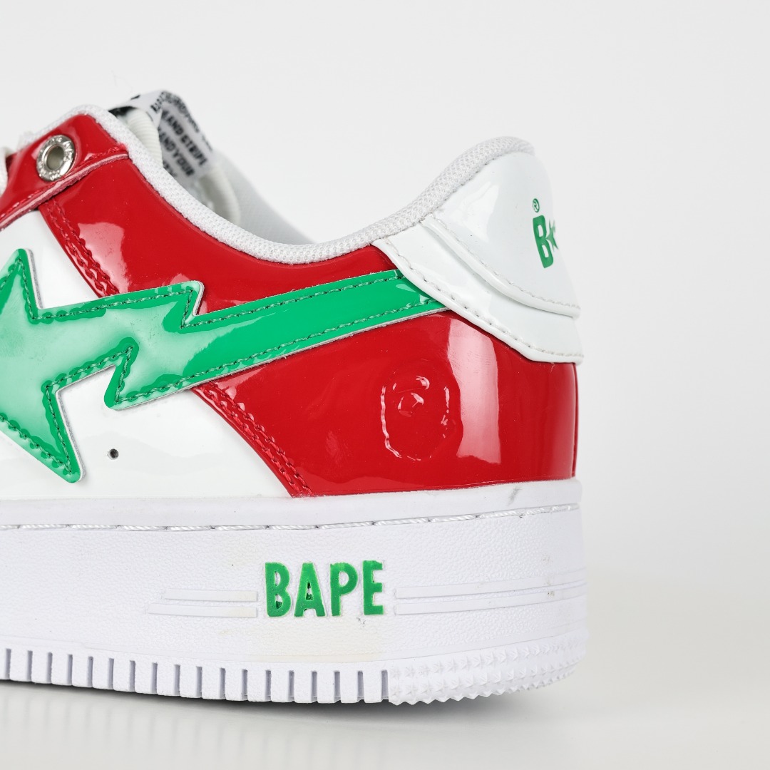 BAPE STA Patent Leather Low Sneakers Red Green White
