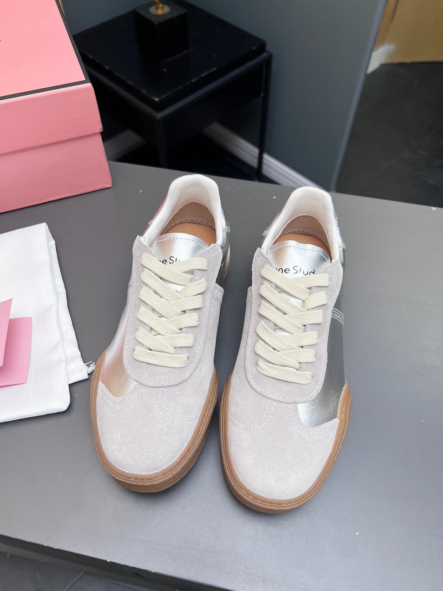 Acne Studios Lace-Up Smile Sneakers Silver