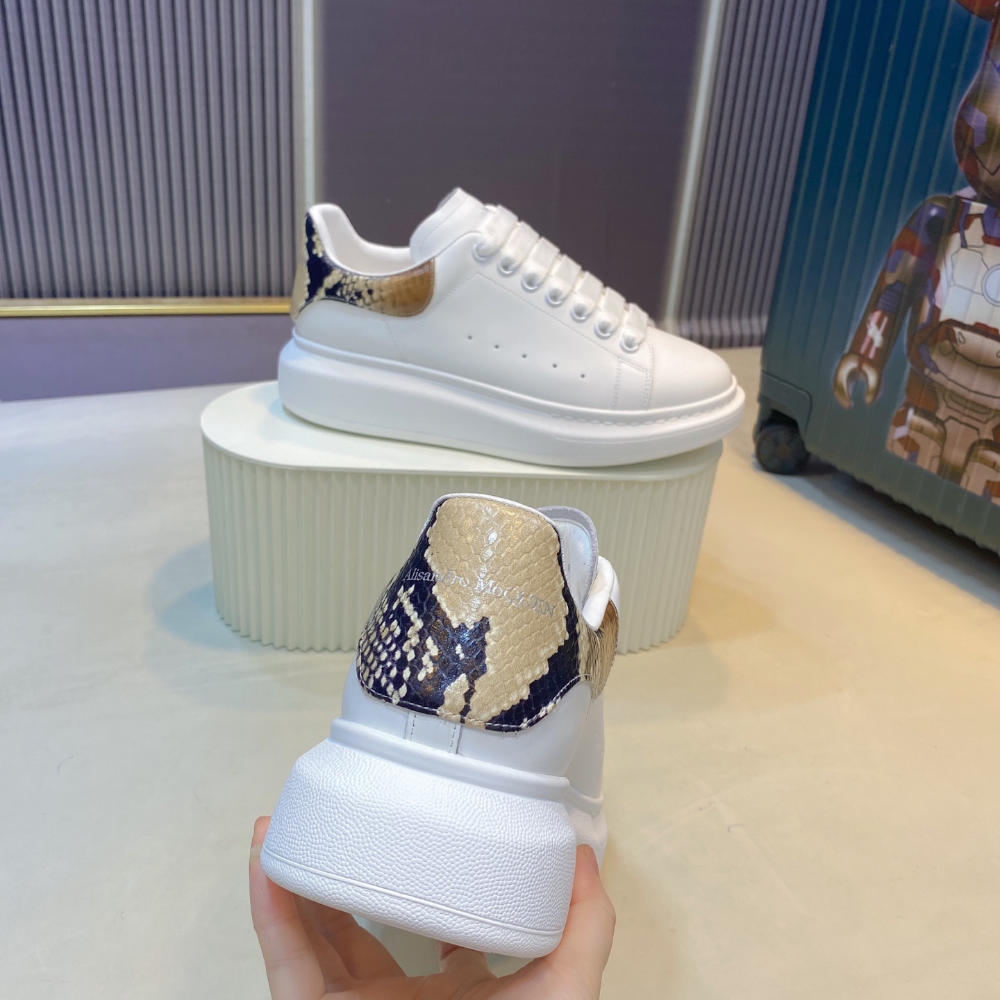 Alexander McQueen Oversized Sneaker White Snakeskin