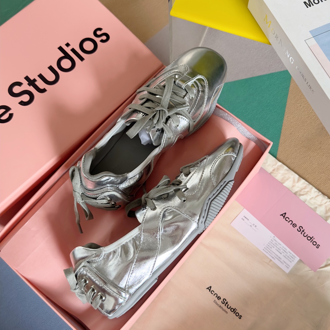 Acne Studios Lace-Up Ballet Sneakers Silver