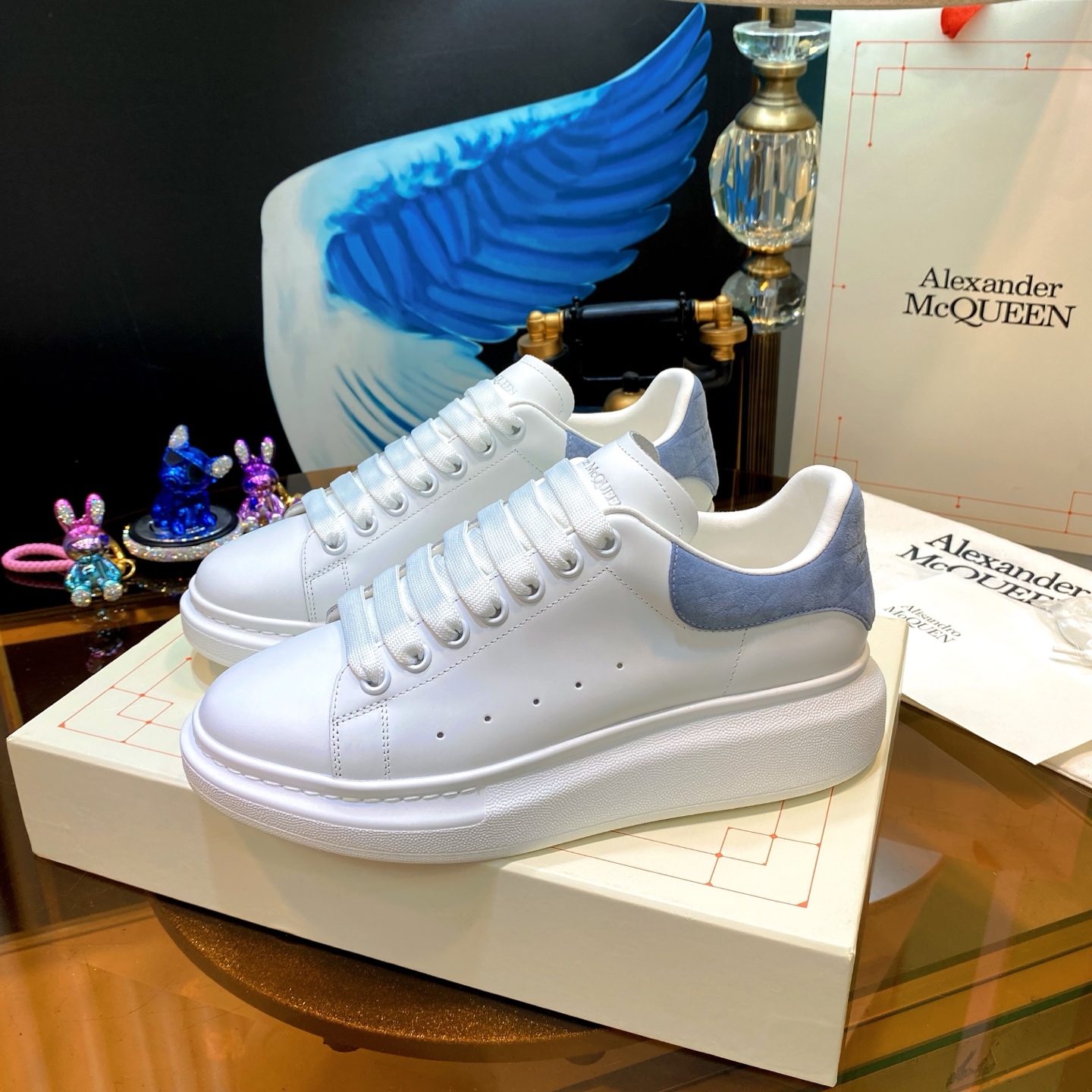 Alexander McQueen Oversized Leather Sneakers White/Blue Grey