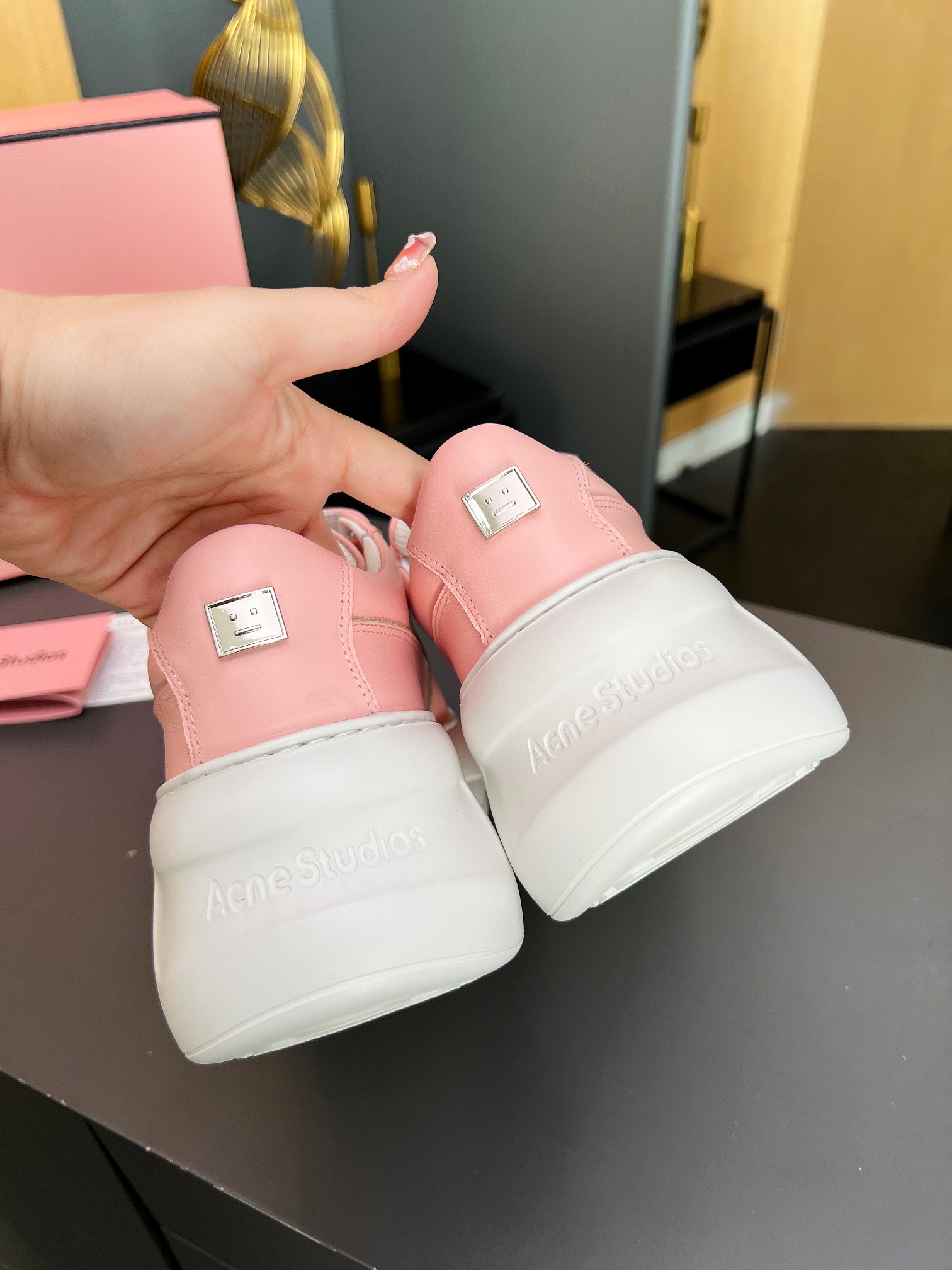 Acne Studios Smiley Velcro Platform Sneakers Pink