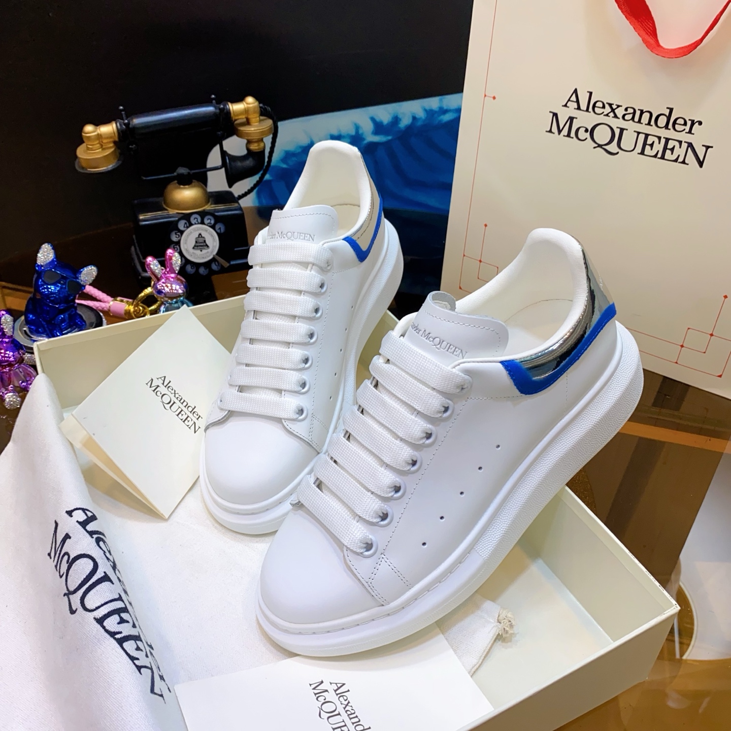 Alexander McQueen Oversized Sneakers White/Blue/Silver
