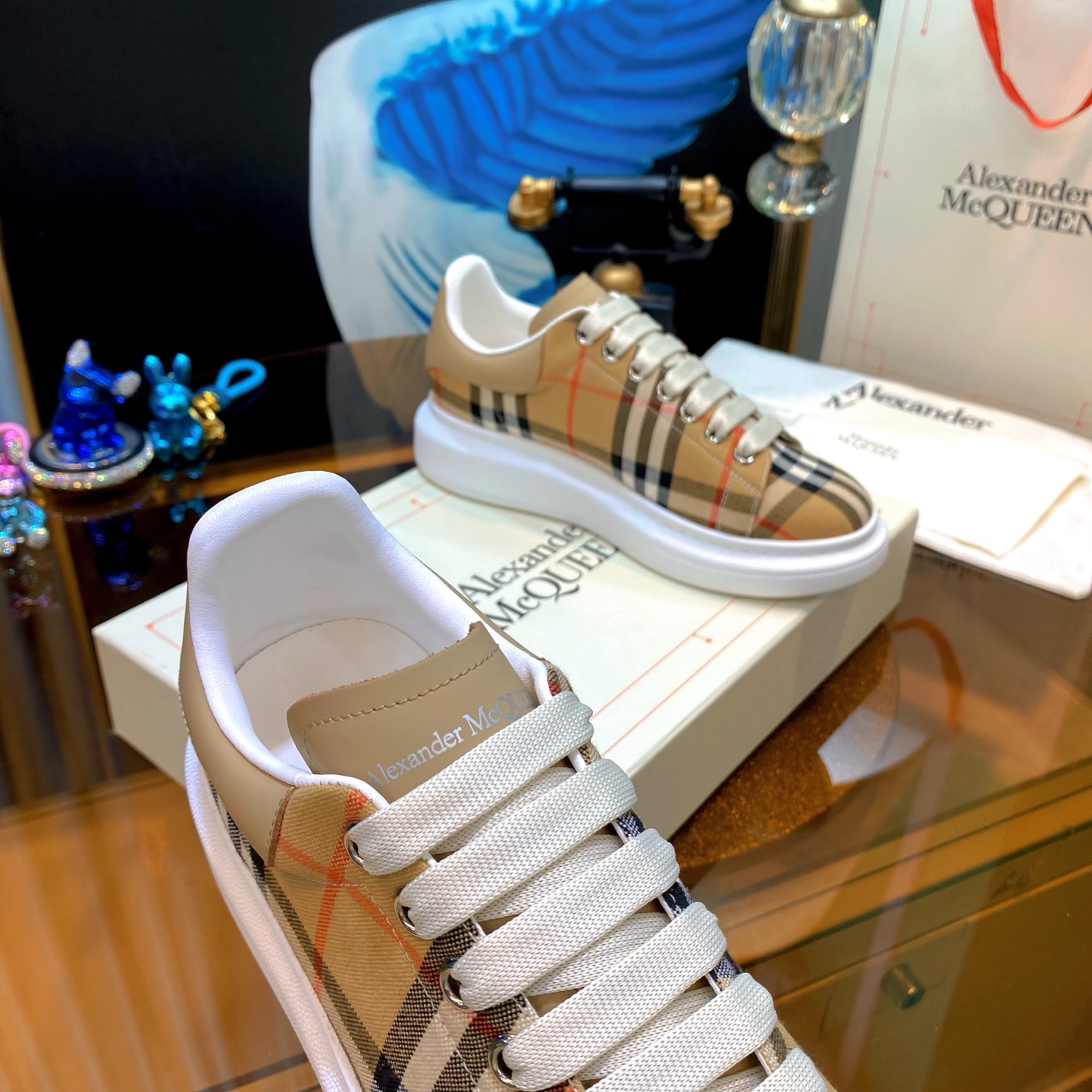 Alexander McQueen Plaid Platform Sneakers Beige