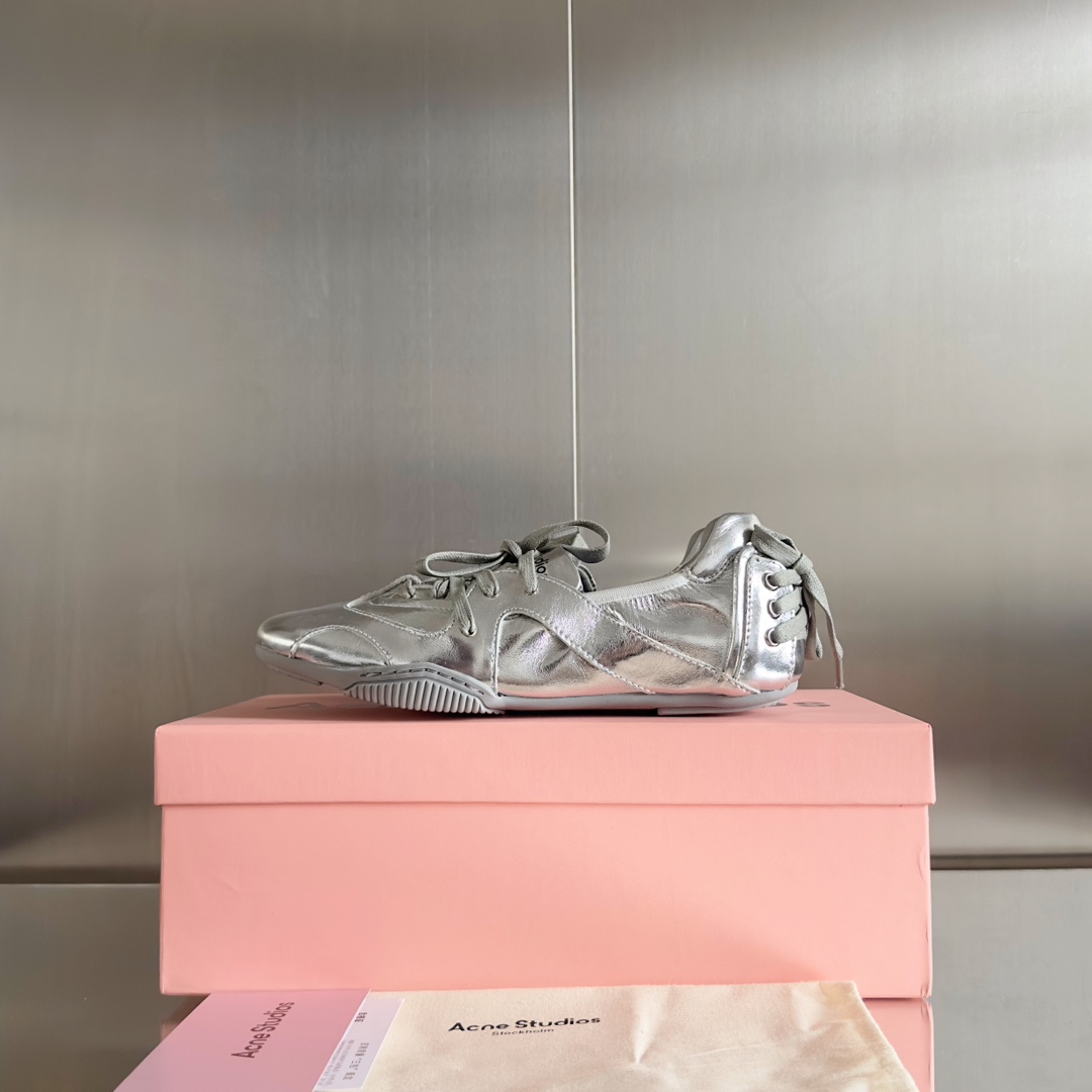 Acne Studios Lace-Up Ballet Sneakers Silver