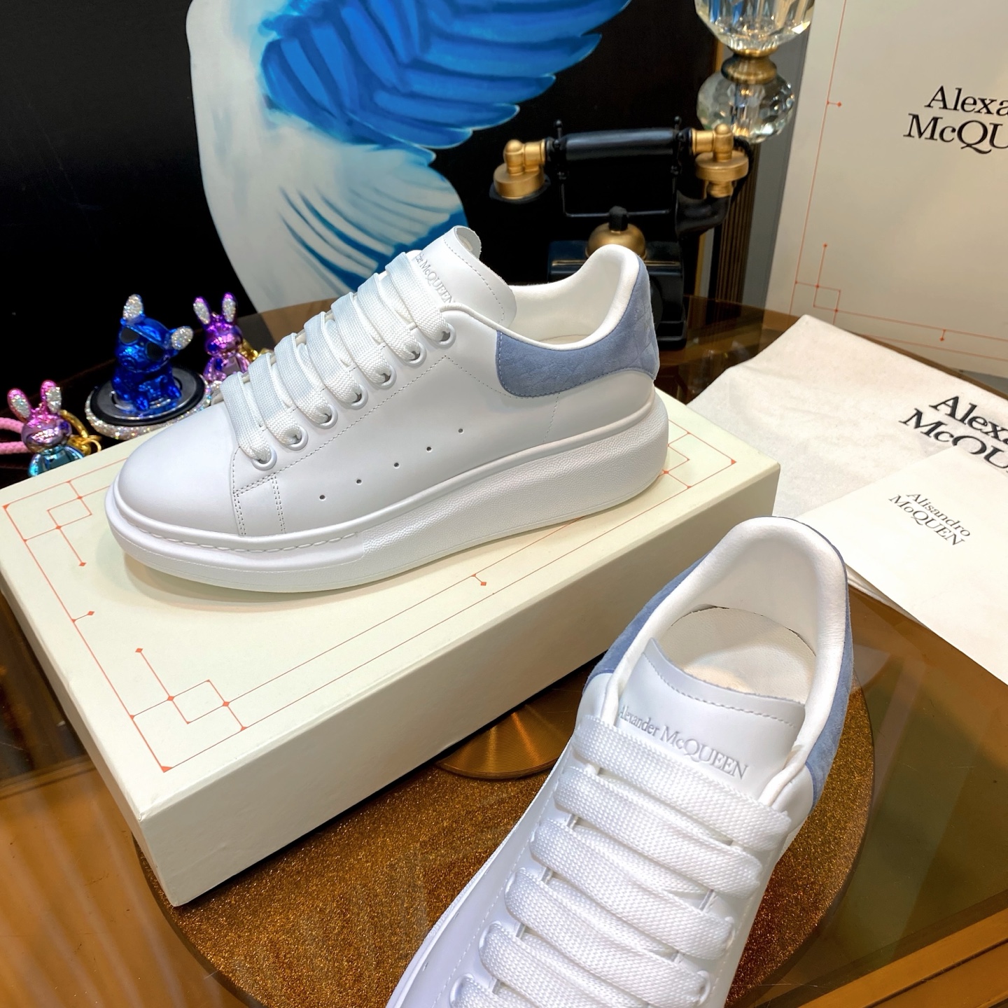Alexander McQueen Oversized Leather Sneakers White/Blue Grey