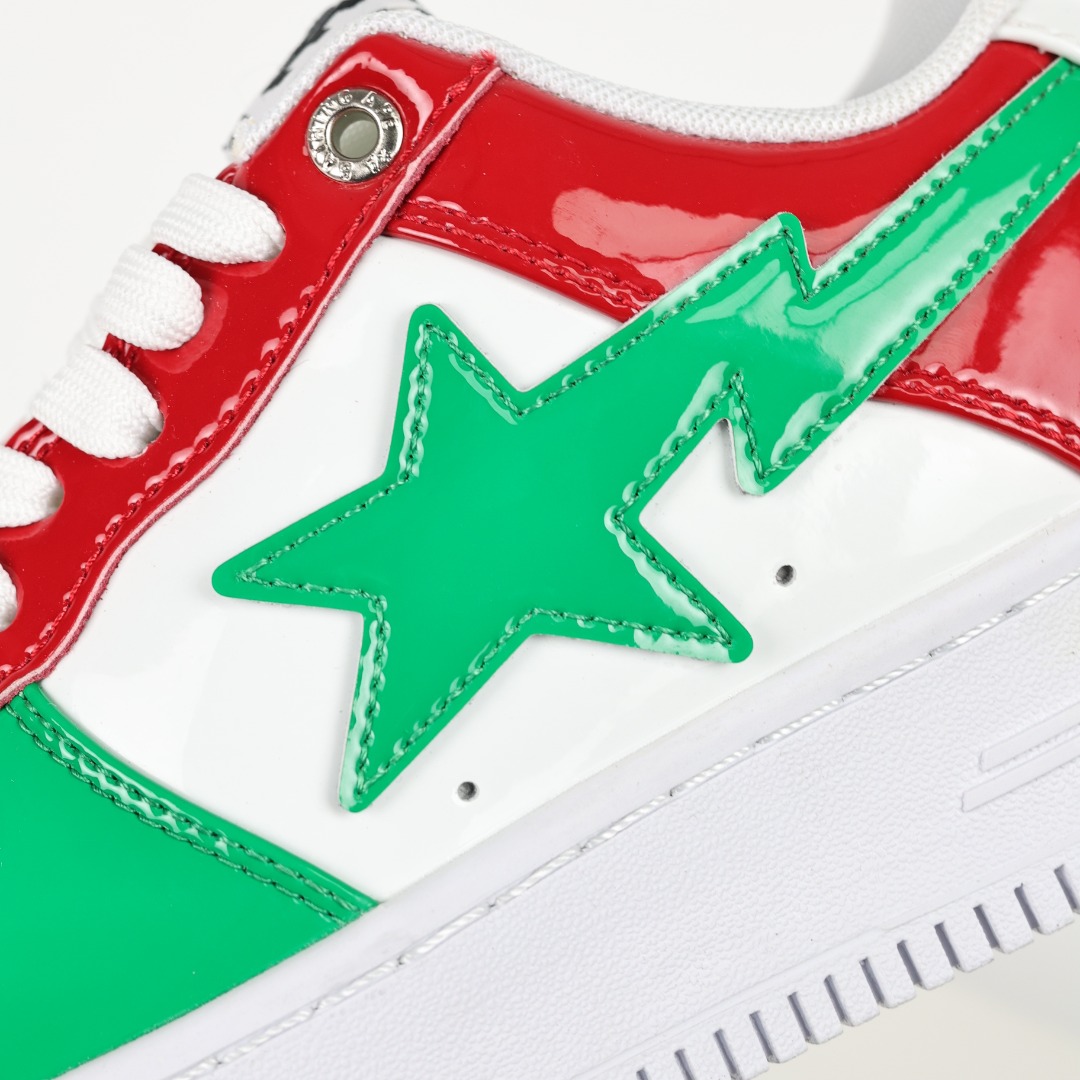 BAPE STA Patent Leather Low Sneakers Red Green White