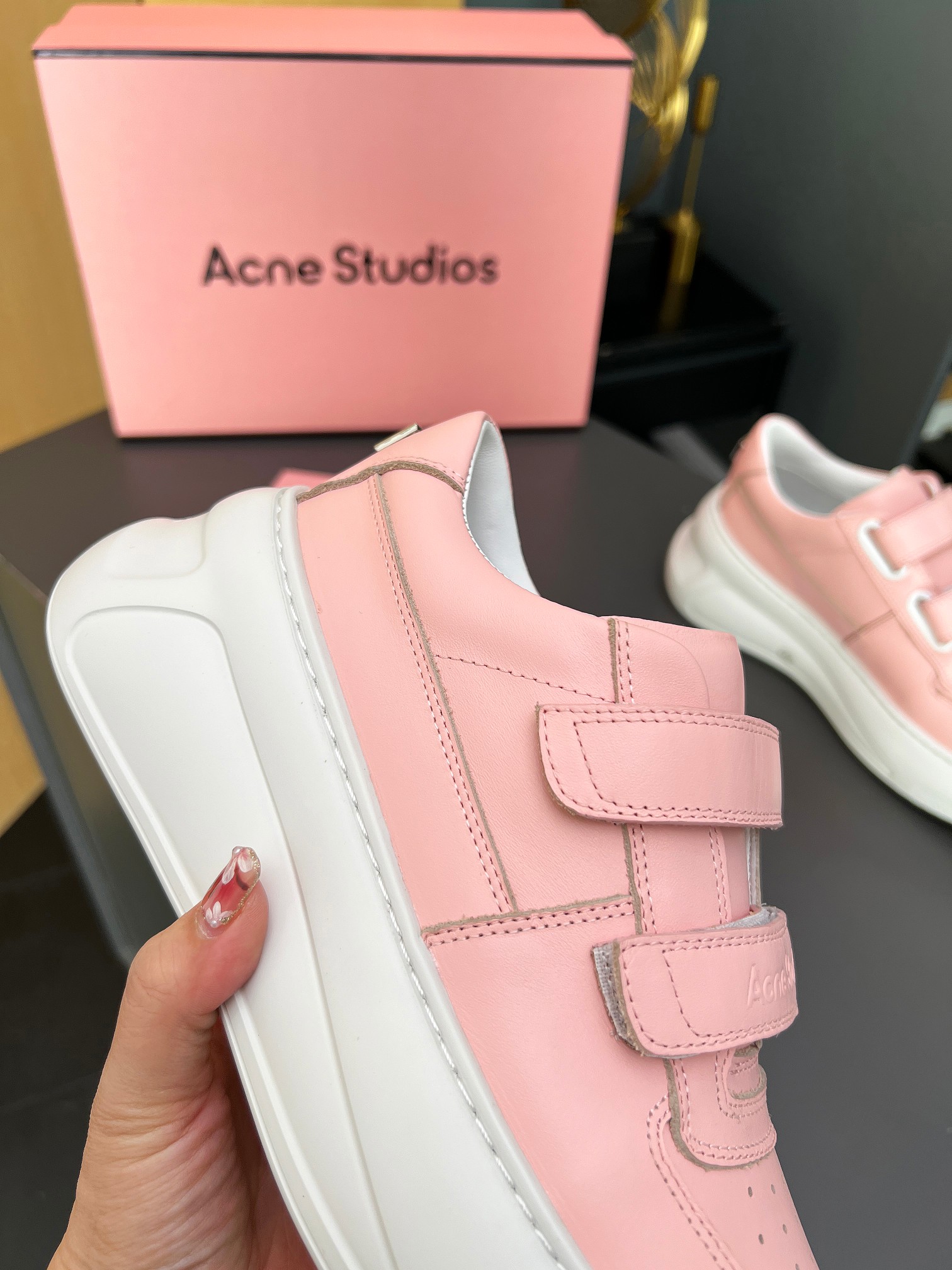 Acne Studios Smiley Velcro Platform Sneakers Pink