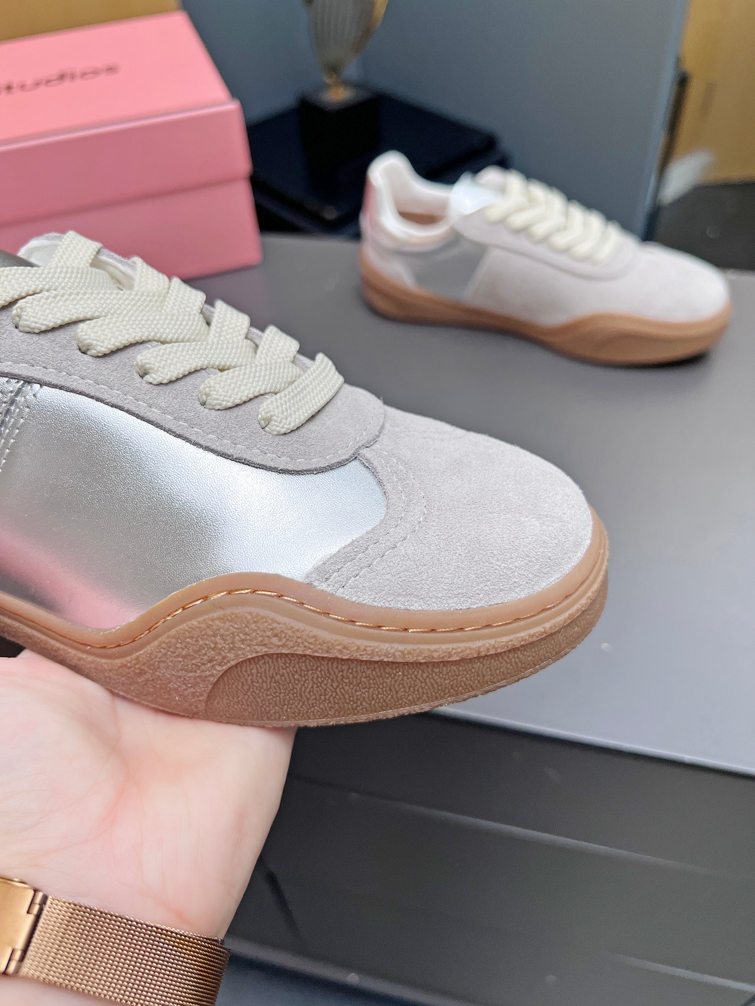 Acne Studios Lace-Up Smile Sneakers Silver