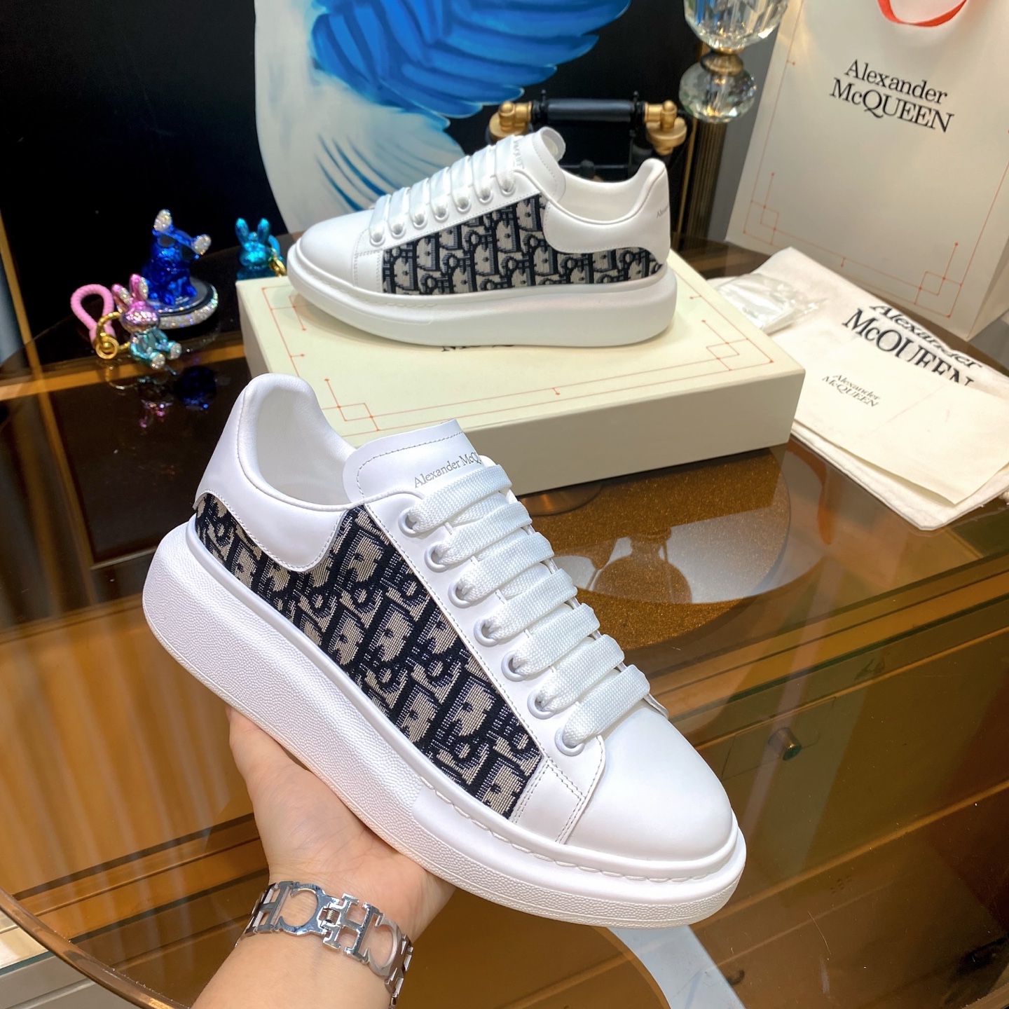 Alexander McQueen Logo Panel Sneakers White/Navy