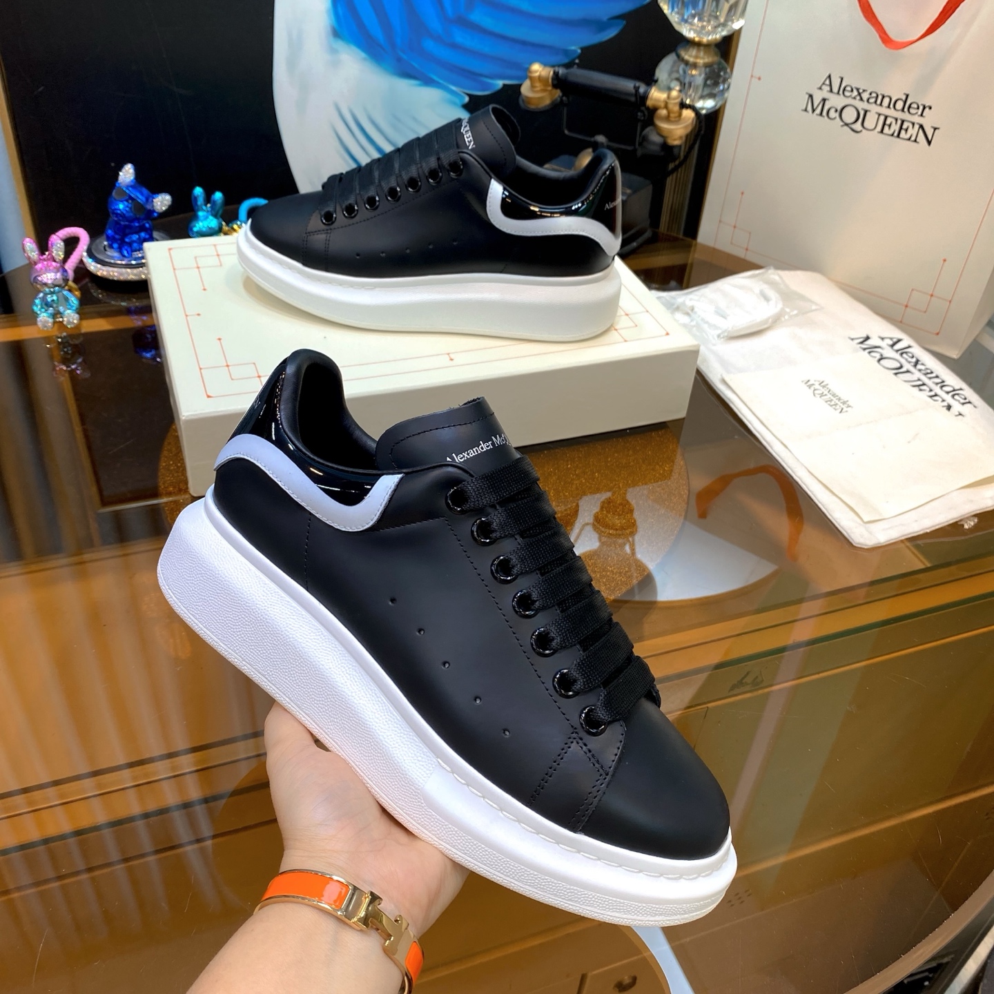 Alexander McQueen Oversized Leather Sneakers Black/White