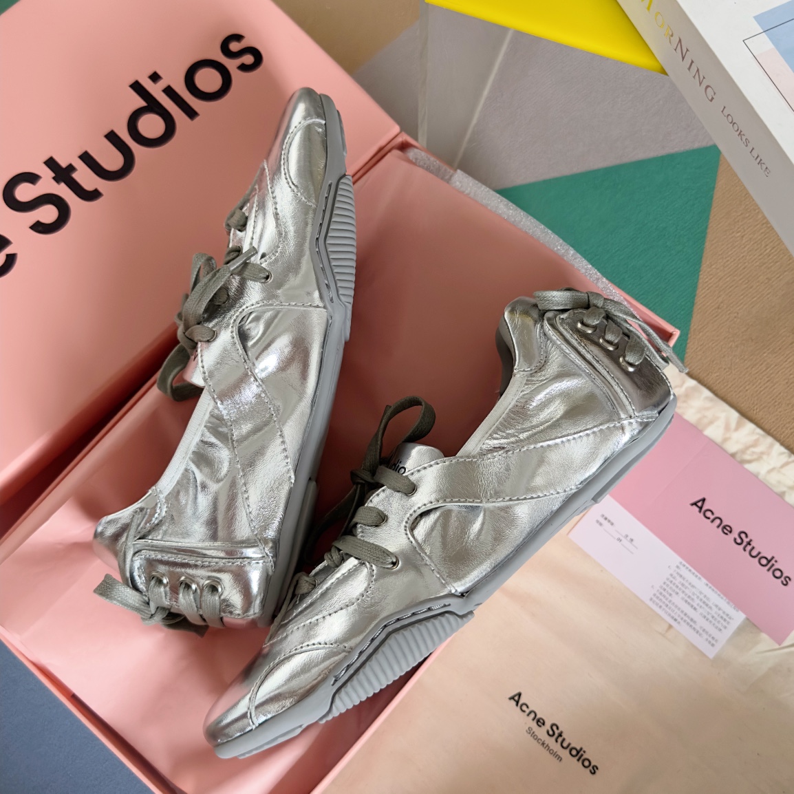 Acne Studios Lace-Up Ballet Sneakers Silver