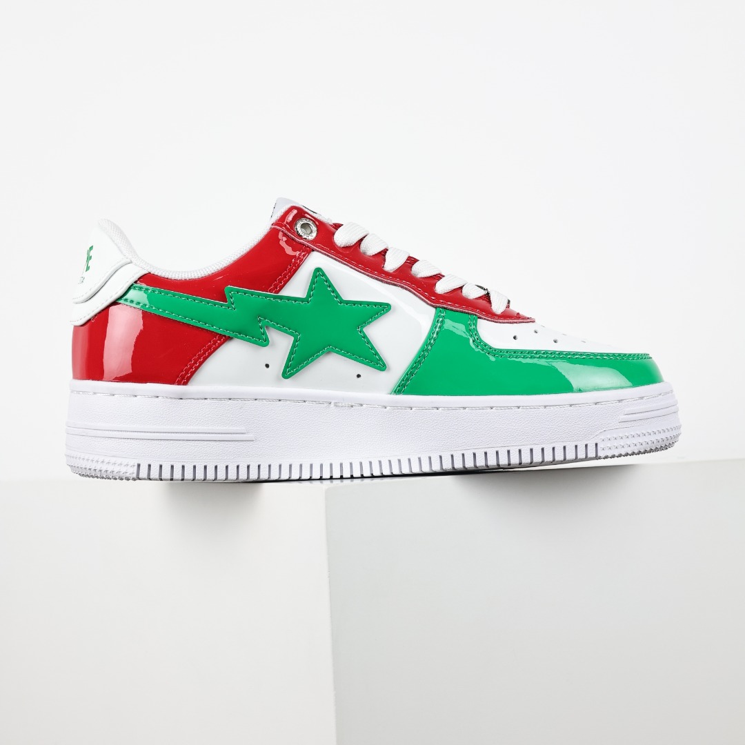 BAPE STA Patent Leather Low Sneakers Red Green White