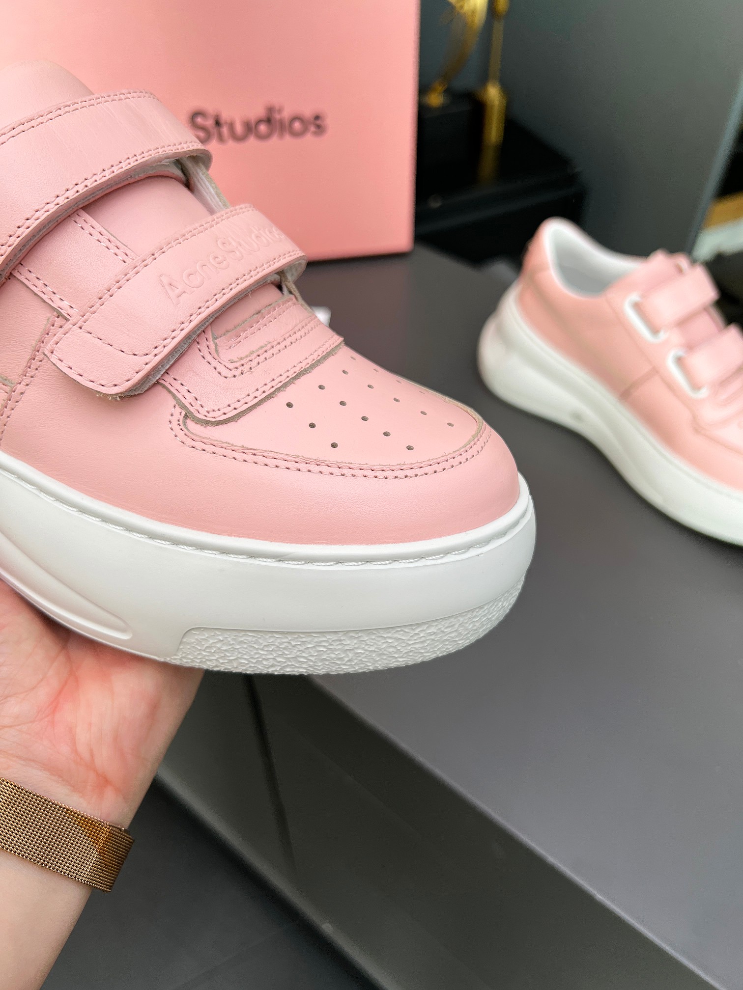 Acne Studios Smiley Velcro Platform Sneakers Pink