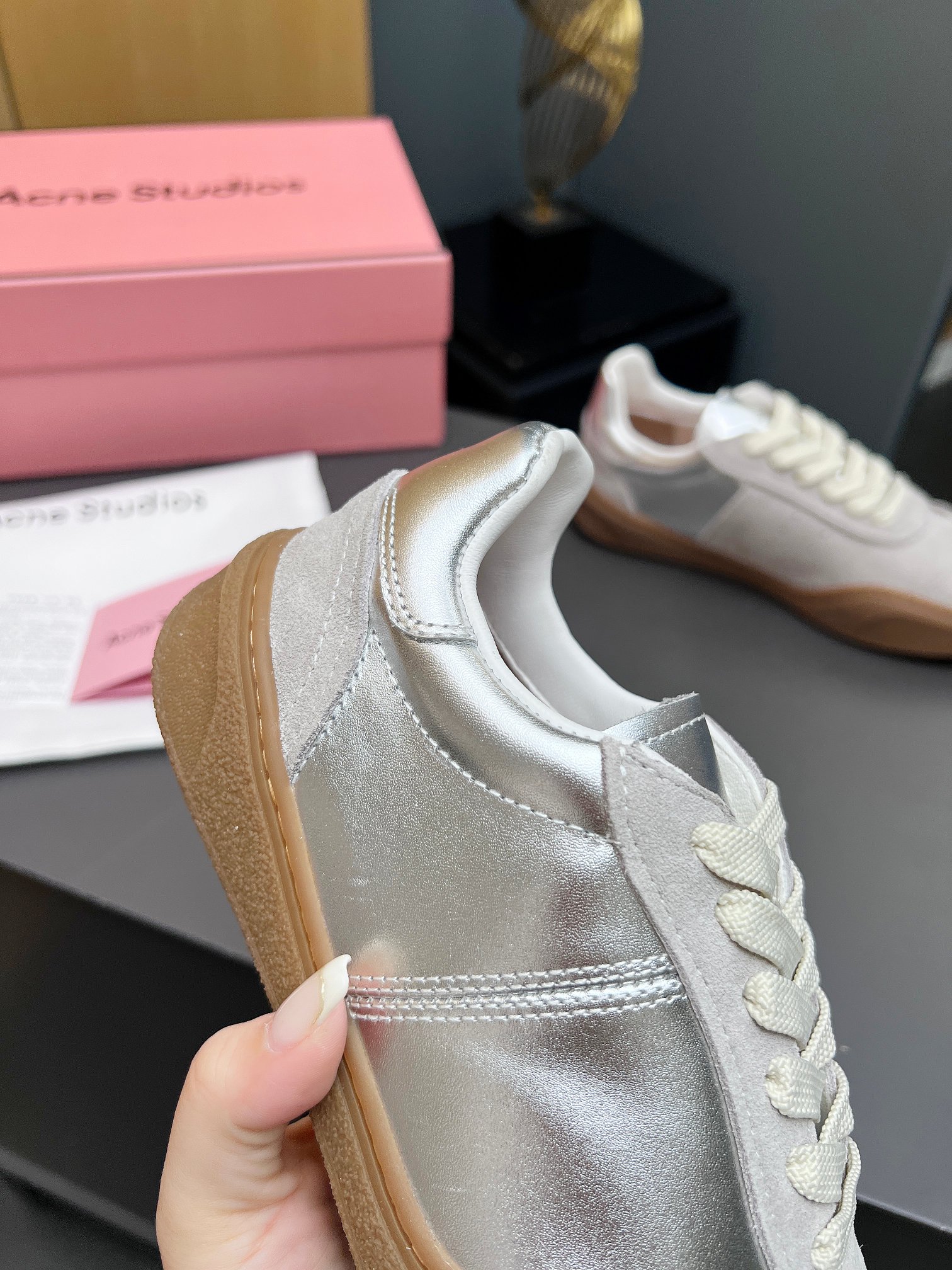 Acne Studios Lace-Up Smile Sneakers Silver