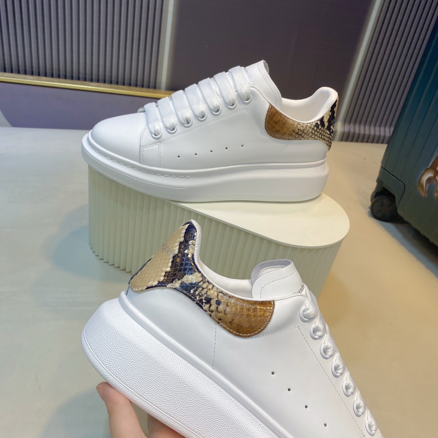 Alexander McQueen Oversized Sneaker White Snakeskin