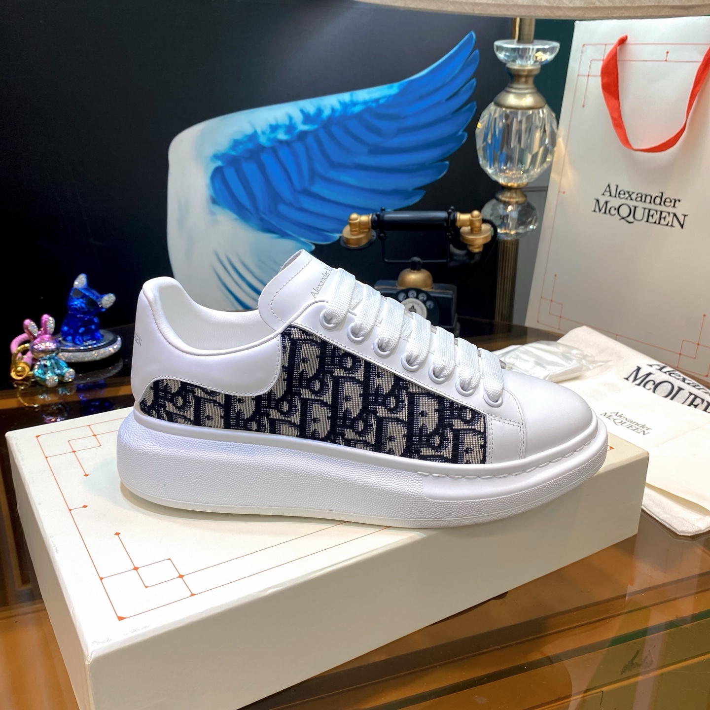 Alexander McQueen Logo Panel Sneakers White/Navy
