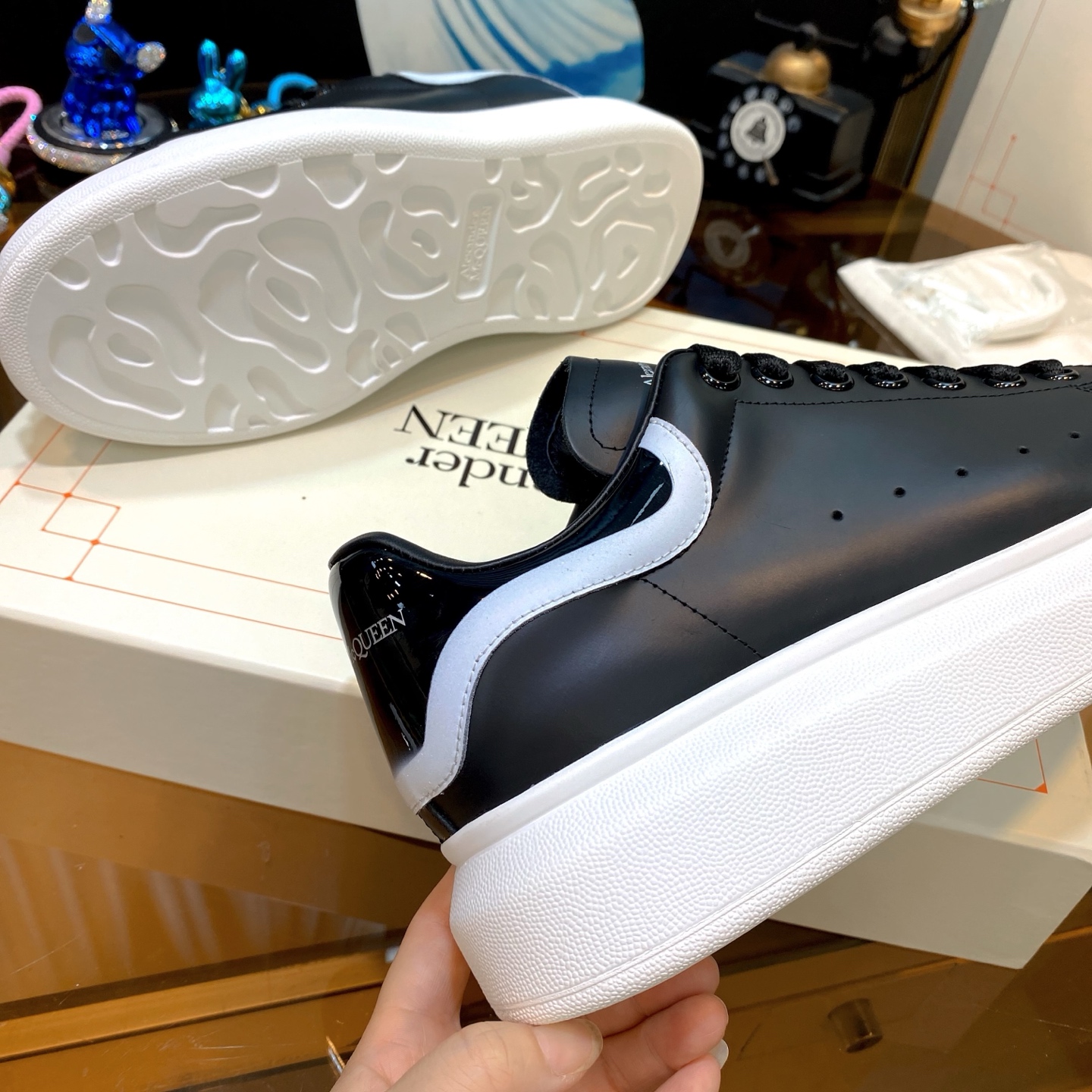 Alexander McQueen Oversized Leather Sneakers Black/White