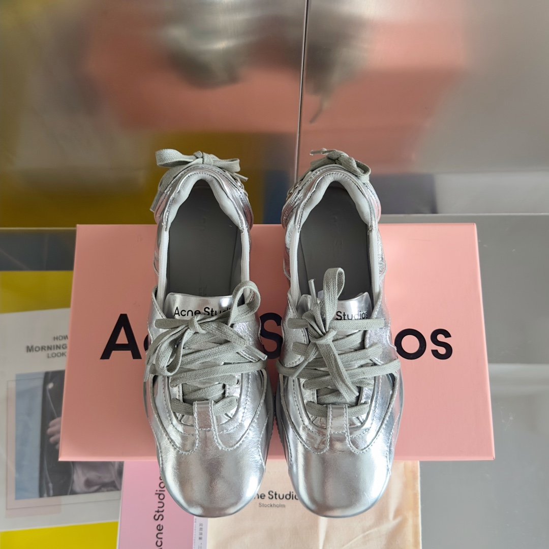 Acne Studios Lace-Up Ballet Sneakers Silver