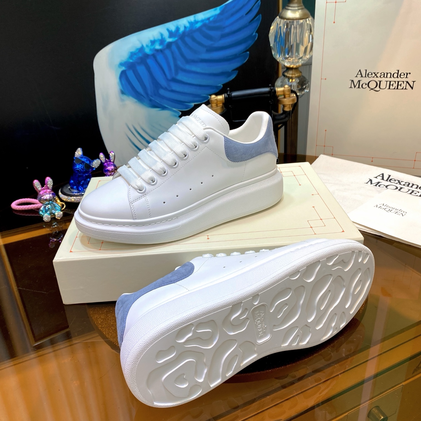 Alexander McQueen Oversized Leather Sneakers White/Blue Grey
