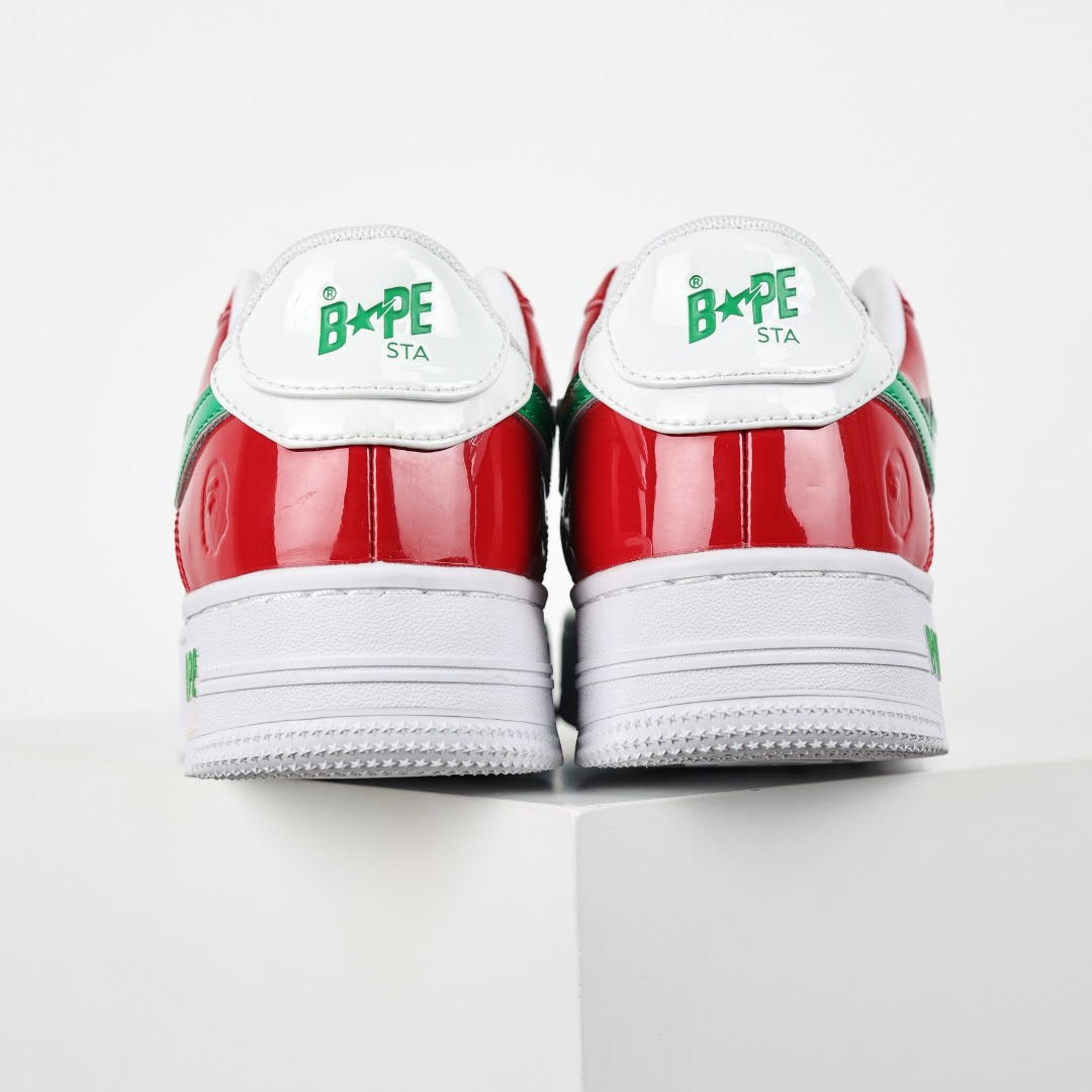 BAPE STA Patent Leather Low Sneakers Red Green White