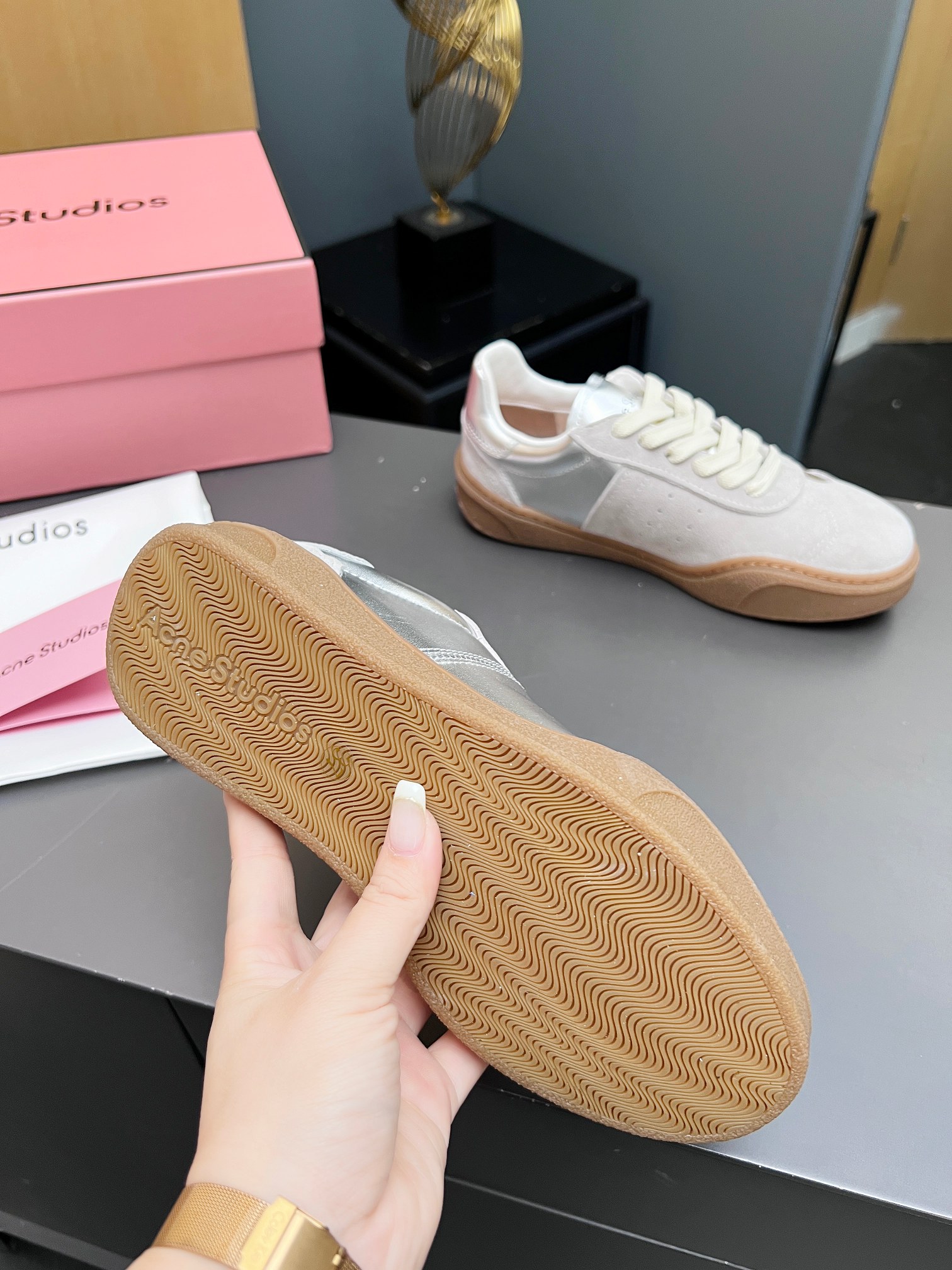 Acne Studios Lace-Up Smile Sneakers Silver