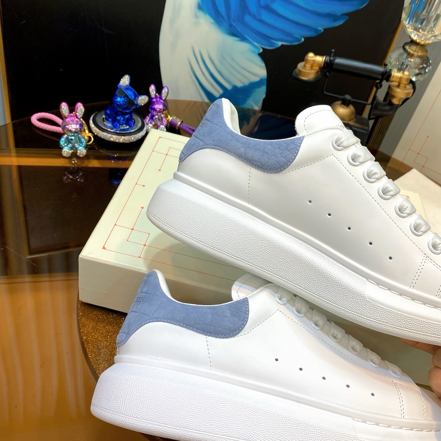 Alexander McQueen Oversized Leather Sneakers White/Blue Grey