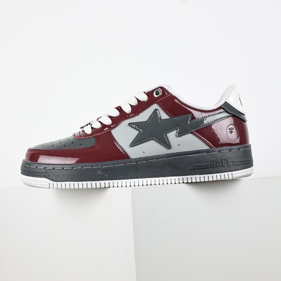 Bape BAPE STA Patent Leather Sneakers Burgundy
