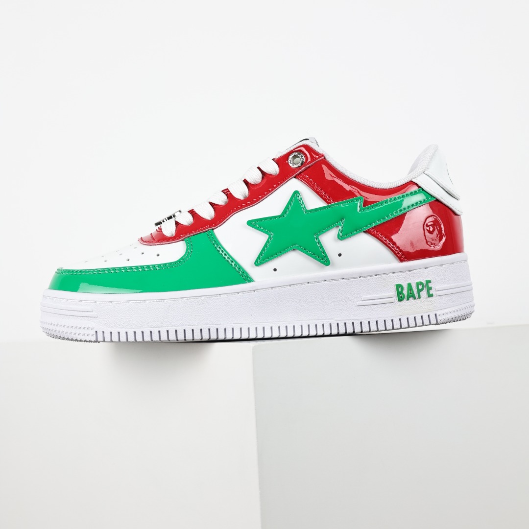BAPE STA Patent Leather Low Sneakers Red Green White