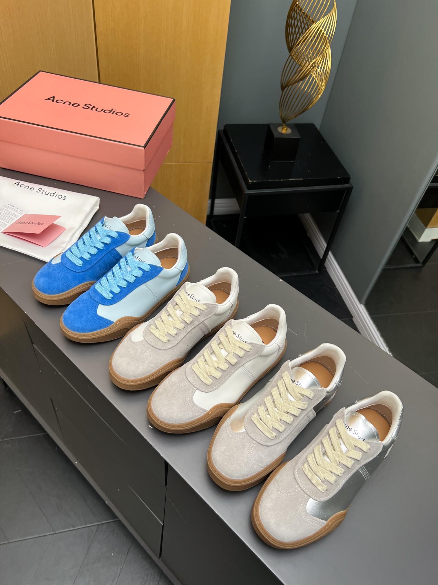 Acne Studios Lace-Up Smile Sneakers Silver