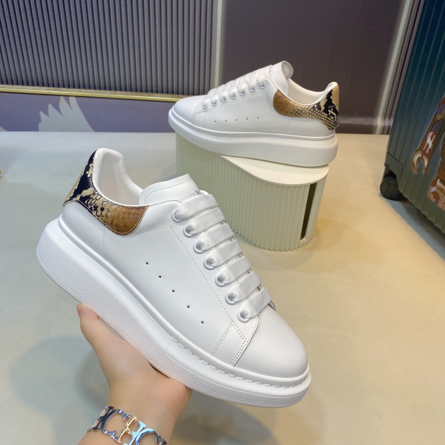 Alexander McQueen Oversized Sneaker White Snakeskin
