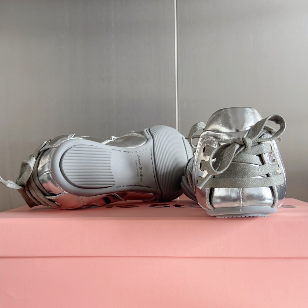 Acne Studios Lace-Up Ballet Sneakers Silver