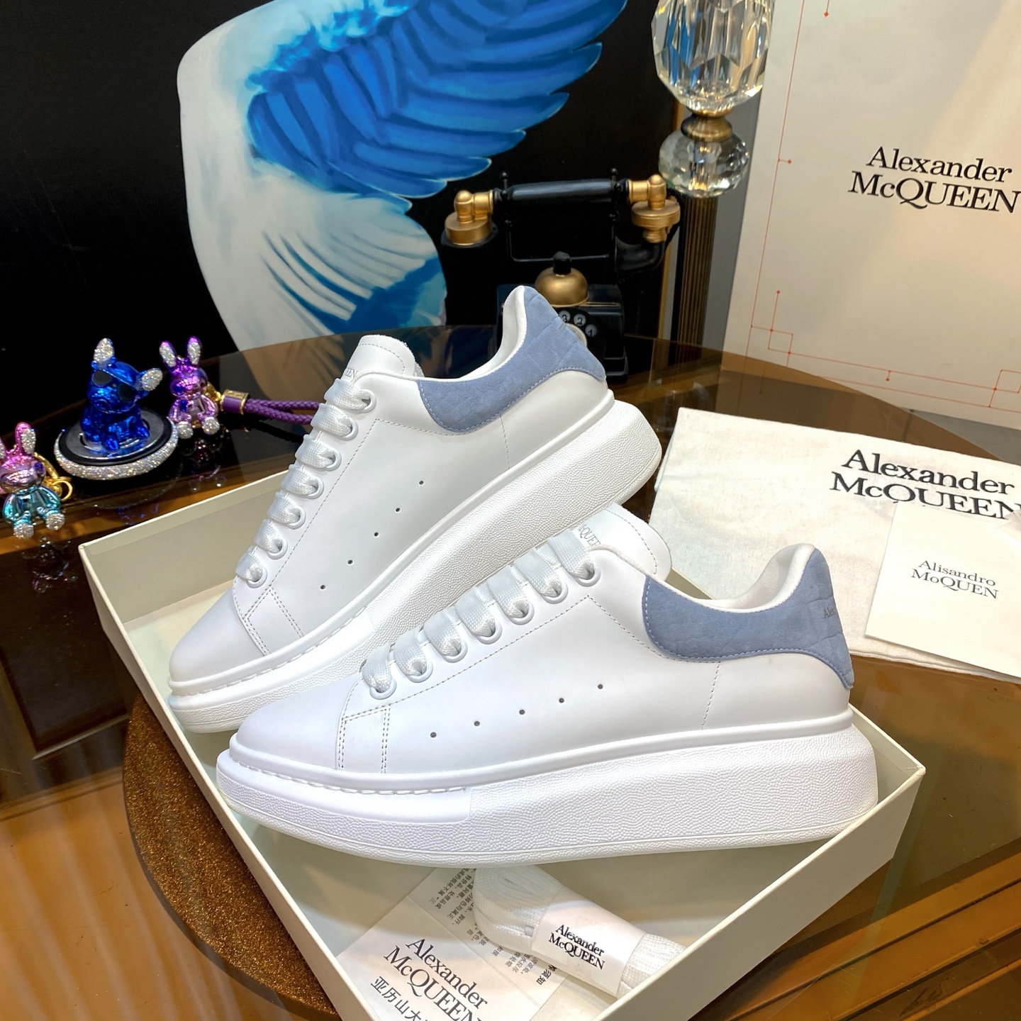 Alexander McQueen Oversized Leather Sneakers White/Blue Grey